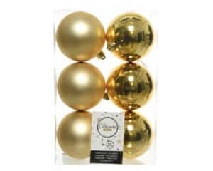 Pack of 6 Christmas Baubles Light Gold, 8cm