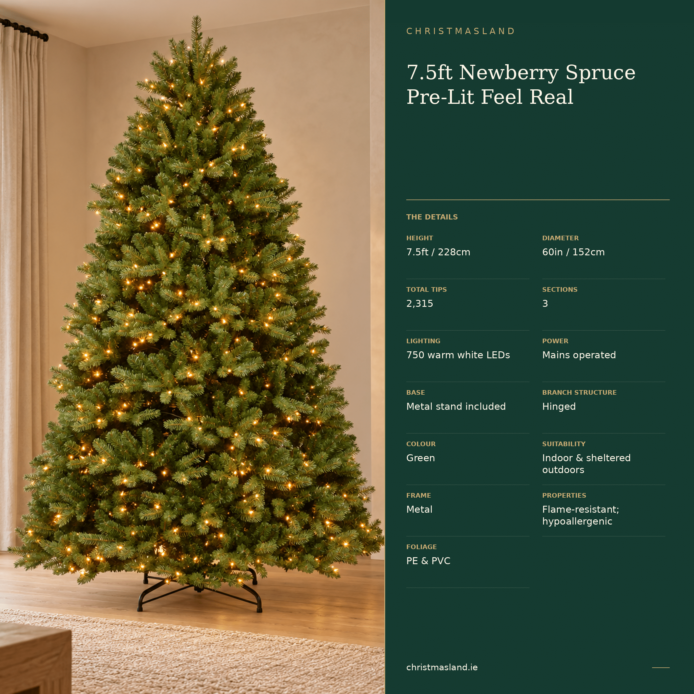 7.5ft Newberry Spruce Pre-Lit Feel Real Artificial Christmas Tree - Image 4