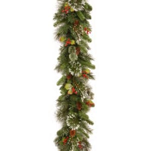 9ft Wintry Pine Garland with Cones, Red Berries and Snowflakes