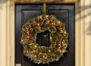 60cm Glittery Bristle Pine Pre-Lit Christmas Wreath
