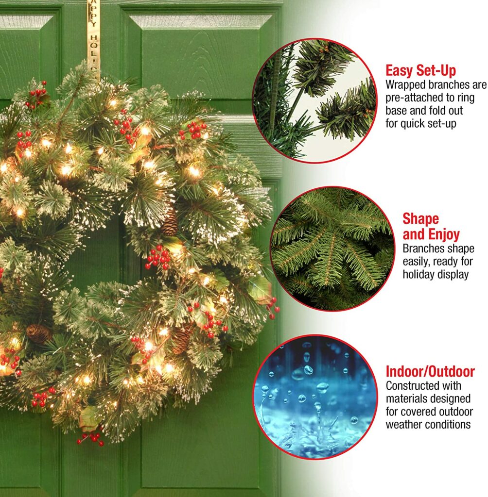 Wintry Pine Pre-Lit Christmas Wreath - Xmas Wreaths For Sale Dublin