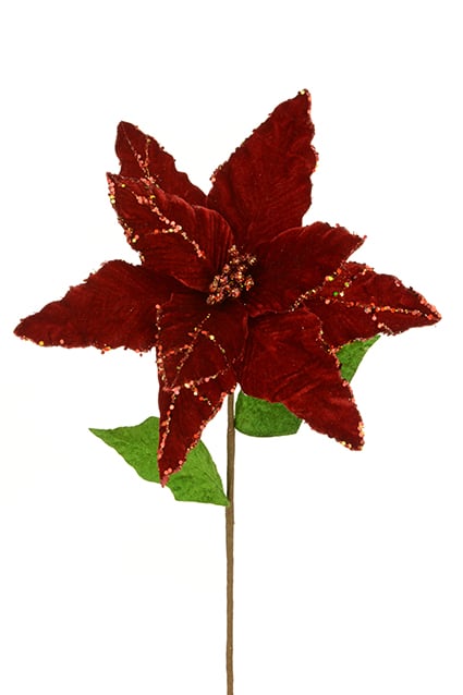 Luxury Red Poinsettia with Glitter Trim - Christmas Decorations For Sale Dublin