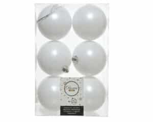 Pack of 6 Winter White Shatterproof Christmas Baubles