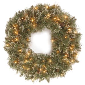 24-Inch Glittery Bristle Wreath with 50 Warm White LEDs