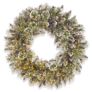 30 Inches Glittery Bristle Pre-Lit Christmas Wreath with Pinecones and 400 Warm White LED Infinity Lights