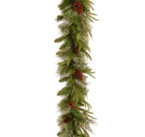 9ft Feel Real Colonial Fir Christmas Garland with Red Berries and Pine Cones