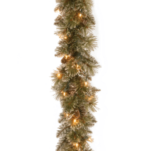 9ft Glittery Bristle Pine Pre-Lit Christmas Garland