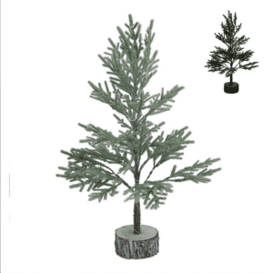 1.8ft Pine Artificial Christmas Tree On Log Base With LED Lights
