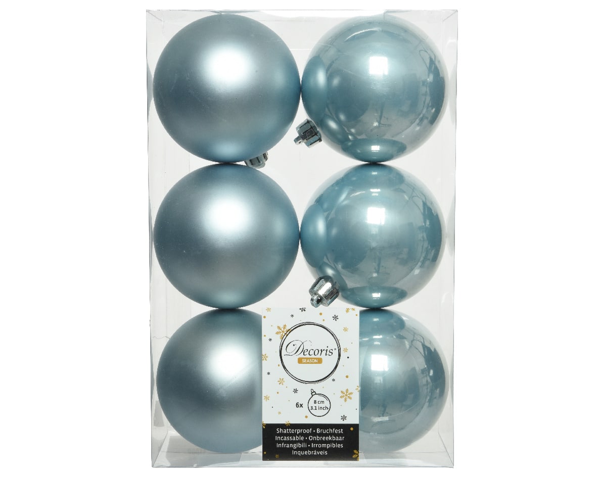 Misty Blue Shatterproof Christmas Baubles (Pack Of Six) - Christmas Decoratons For Sale Dublin