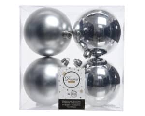 Pack of 4 Silver Christmas Baubles (Diameter 10cm)