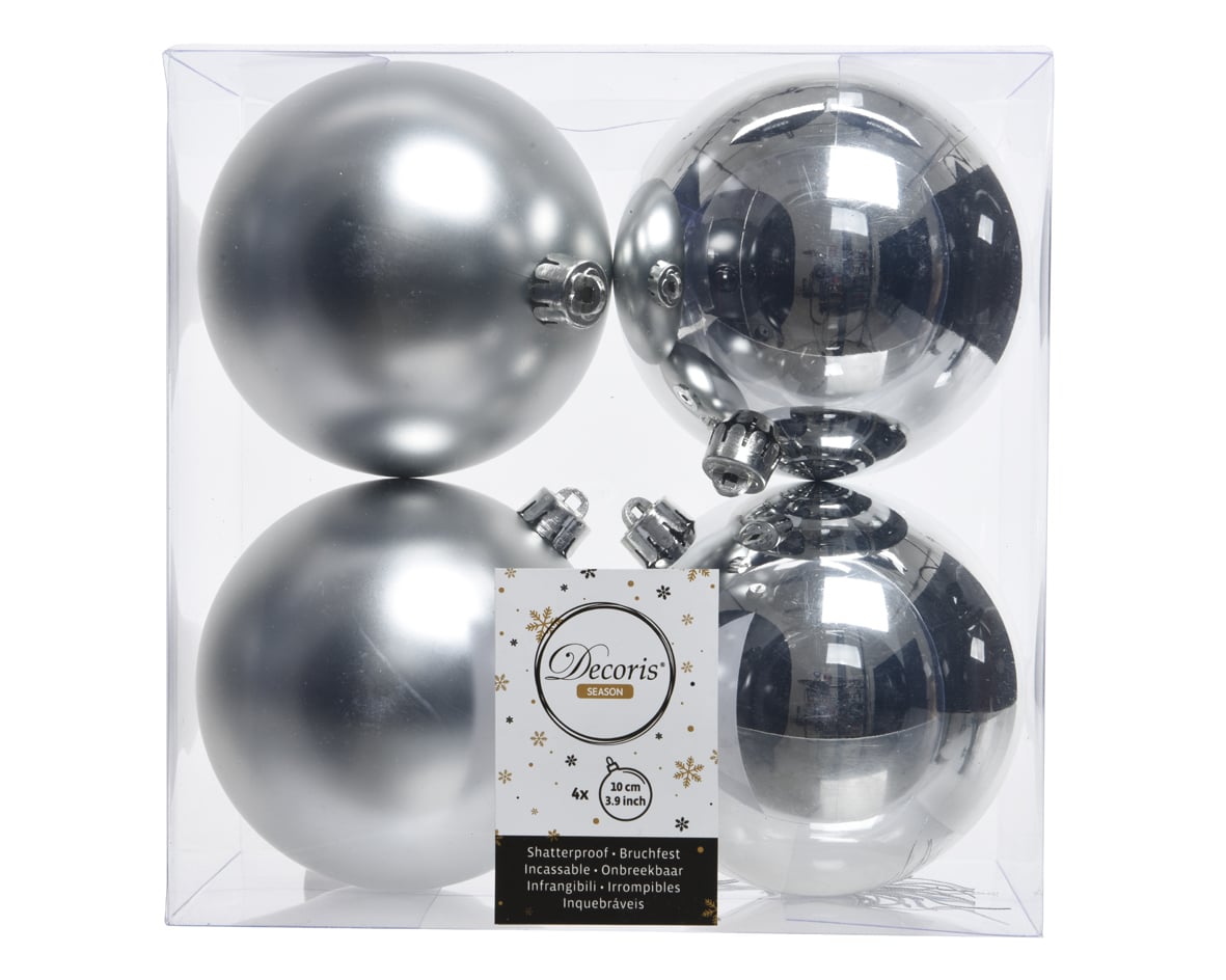 Silver Christmas Baubles (Pack Of Four) - Christmas Tree Decorations For Sale Dublin