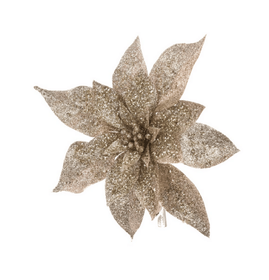 Gold Glitter Poinsettia On Clip - Christmas Decorations For Sale Dublin