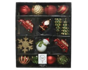 Mixed Christmas Bauble Box Red Green Gold