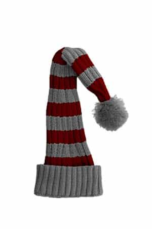 Striped Santa Hat - Deep Red and Dark Grey