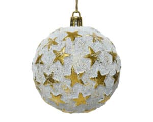 Shatterproof White Bauble With Antique Gold Stars