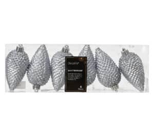 Hazy Blue Silver Shatterproof Glass Pinecones - 8cm - Pack of 6