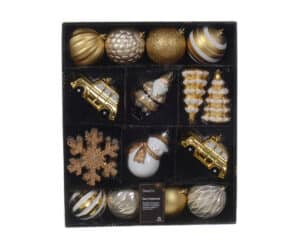 Mixed Christmas Bauble Box Gold Glitter