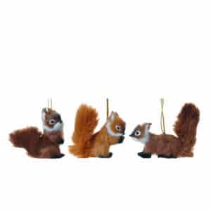 Set of 3 Suspended 10cm Squirrel Decorations for Enchanting Christmas Trees