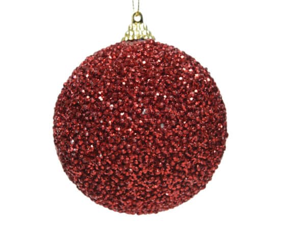 Red Foam Bauble With Glittering Beads - Christmas Tree Decoration - Christmasland