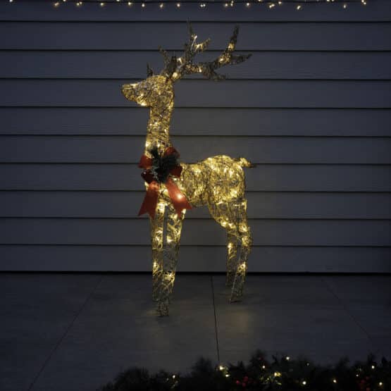 130cm Gold Glitter Reindeer With 80 Warm White LED Lights - Christmas Decor - Christmasland