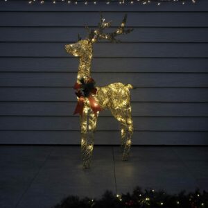 125cm Gold Glitter Reindeer With 80 Warm White LED Lights