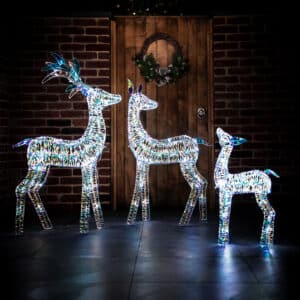 125cm Iridescent Reindeer Family with 200 White LED Lights