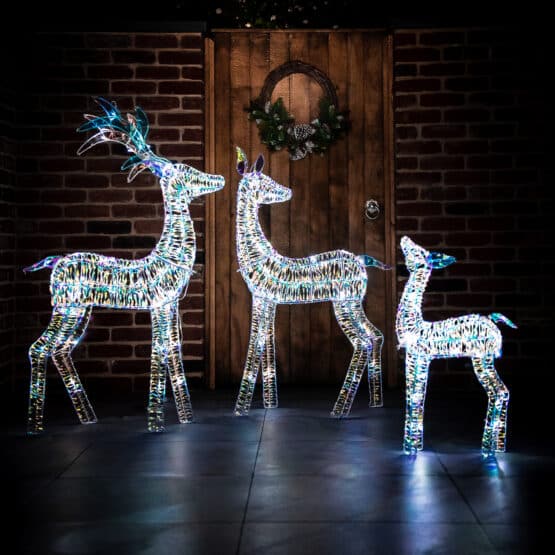125cm Iridescent Reindeer Family with 200 White Lights - Christmas Decor - Christmasland