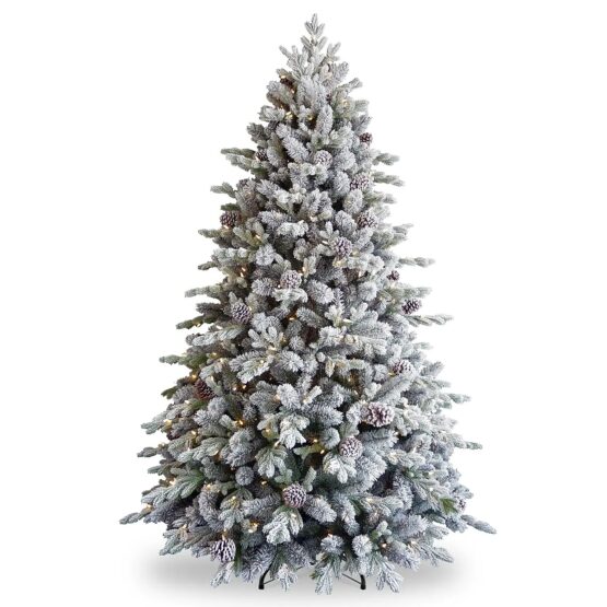 7.5FT Feel Real Frosted Dorchester Pine Pre-Lit Artificial Christmas Tree - Artificial Christmas Trees Ireland