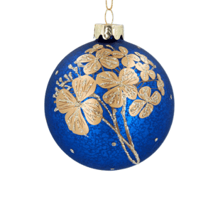 Antique Blue Glass Ball With Gold Flowers
