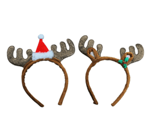 Fabric Glitter Antlers With Holly Hat Hairband