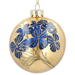 Gold Leaf Glass Ball With Blue Flowers