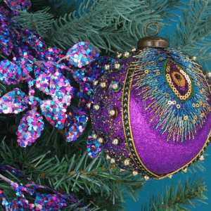Peacock Purple Glitter Braid Sequin Ball Decor