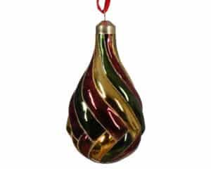 Two Glass Ornaments - Pine Green, Light Gold & Oxblood Curls