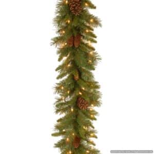 9ft Pine Cone Garland with 50 Warm White LEDs
