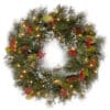 36 Wintry Pine Wreath with Cones Red Berries Snowflakes 150 LED Warm White Lights