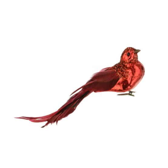 21cm Red Metallic Bird With Clip - Christmas Decor