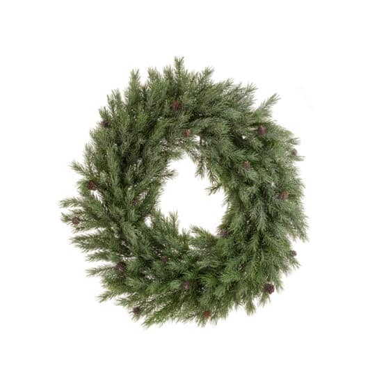 58cm Frosted Pine Wreath – A Snowy Touch of Elegance for Your Holiday Decor
