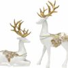 Two Polyresin Reindeer Gold and White