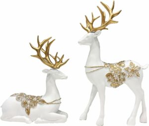 2 Assorted Polyresin Deer in Gold and White
