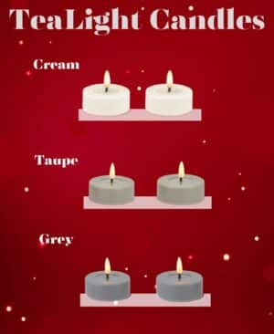 Set of 2 battery operated LED tealight candles with 3d warm white flame in diffrent colours