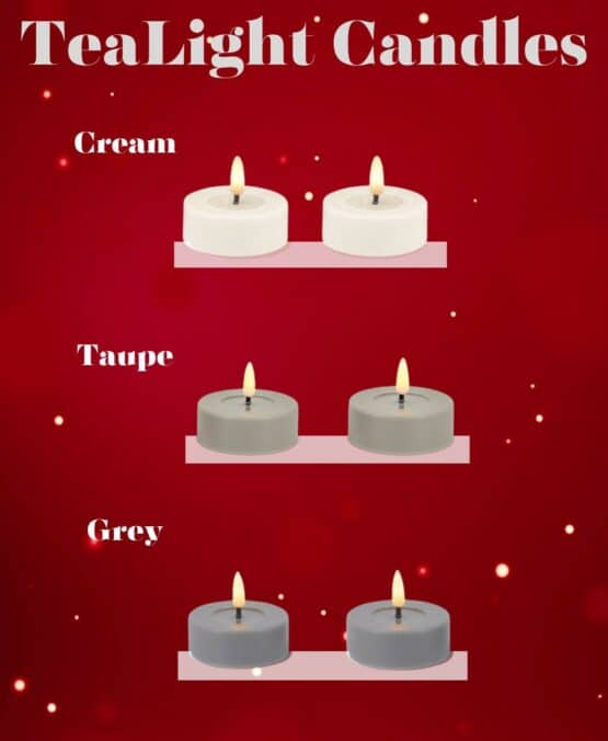 Set of 2 battery operated LED tealight candles with 3d warm white flame in diffrent colours