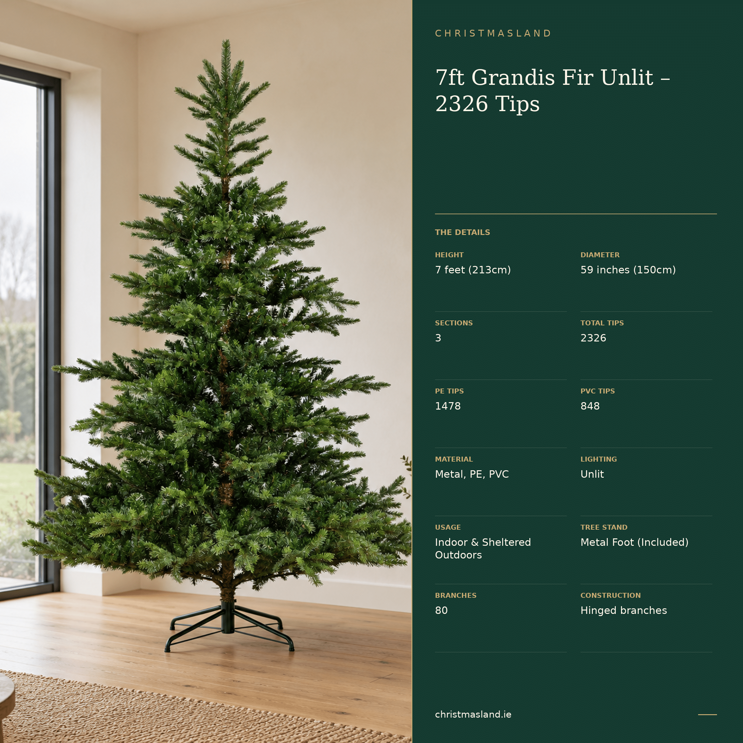 7ft Grandis Fir Unlit Artificial Christmas Tree - 2326 Tips - Image 4