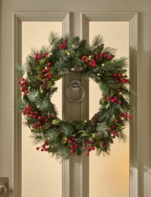 26" Brushed Berry Pre-Lit Wreath