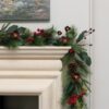 6ft Rippingale Garland with Mixed Leaves Cones and Red Berries