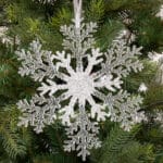 21cm transparent silver glitter snowflake Christmas hanging decoration Sale now live in Christmasland.ie, 2 goatstown, Dublin, Ireland. Or buy Online now. Best price.