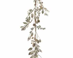 130cm Champagne leaves decorative garland with metallic colour berry and pe pine cones and glitter finish Christmas Garlands for Sale