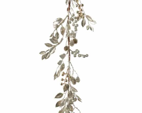130cm Champagne leaves decorative garland with metallic colour berry and pe pine cones and glitter finish Christmas Garlands for Sale