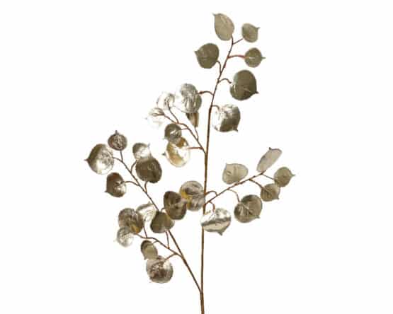94cm Eucalyptus polyester gold Christmas spray with gold stem for sale in Christmasland.ie. Visit us Christmasland showroom at 2 goatstown, Dublinl Ireland.