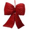 37cm plush red velvet Christmas Bow with gold spangels for sale in Christmasland.ie. Visit us Christmasland showroom at 2 goatstown, Dublinl Ireland.
