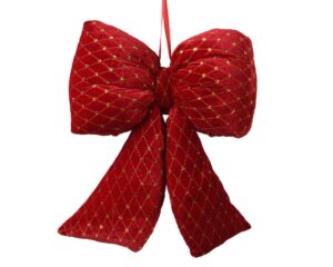 37cm Plush Red Velvet Christmas Bow with Gold Spangles